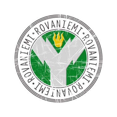 Rovaniemi şehri, Finlandiya. Beyaz arka planda Grunge posta damgası