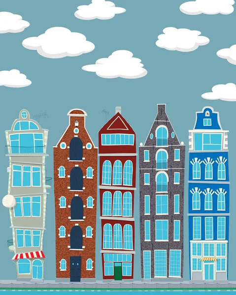 Wektorowe Ilustracje Domów Amsterdam Plakacie Stylu Retro Lub Pocztówki — Wektor stockowy