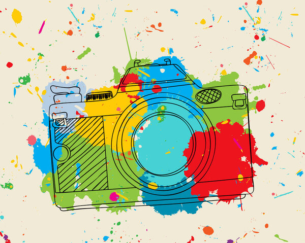 Винтажный фоторобот над цветными брызгами, векторная иллюстрация