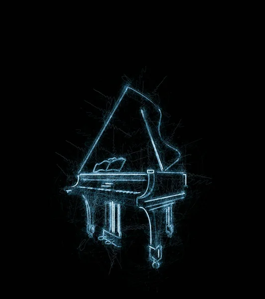 Grunge Piano Queue Croquis Sur Noir — Photo