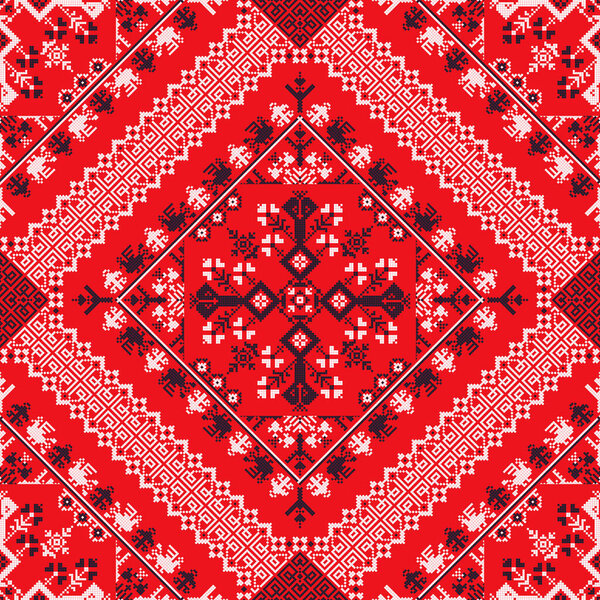 Декоративный повторяющийся узор, вдохновленный традиционной русской вышивкой