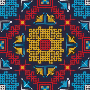 Geleneksel Rus nakışından esinlenilmiş dekoratif yineleme deseni