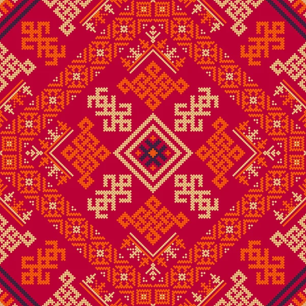 Декоративный Повторяющийся Узор Вдохновленный Традиционной Русской Вышивкой — стоковый вектор