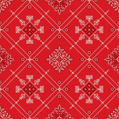 Geleneksel Rus nakışından esinlenilmiş dekoratif yineleme deseni