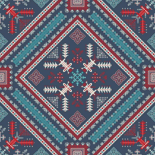 伝統的なロシアの刺繍に触発装飾的な繰り返しパターン — ストックベクタ