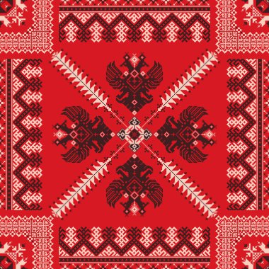 Geleneksel Rus nakışından esinlenilmiş dekoratif yineleme deseni