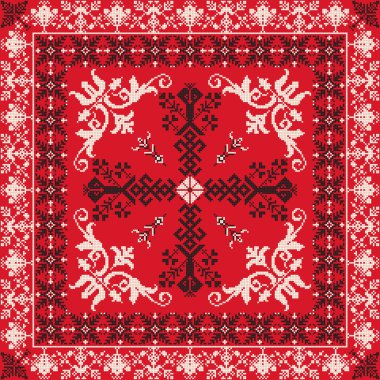 Geleneksel Rus nakışından esinlenilmiş dekoratif yineleme deseni