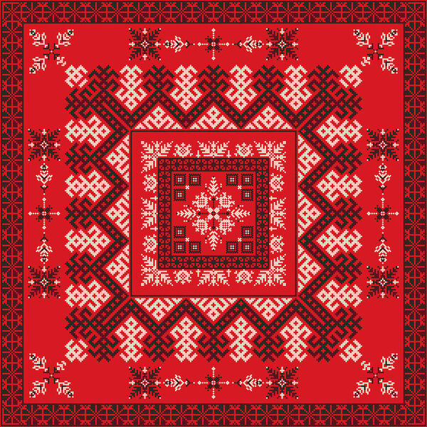 Декоративный повторяющийся узор, вдохновленный традиционной русской вышивкой