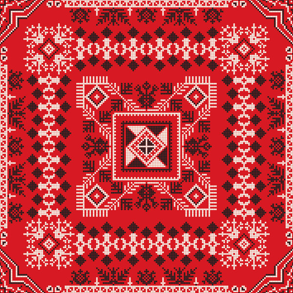 Декоративный повторяющийся узор, вдохновленный традиционной русской вышивкой