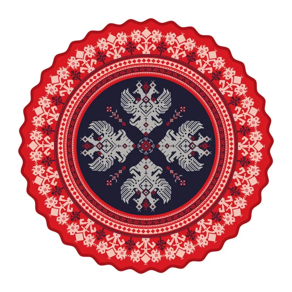 Élément Design Rond Vectoriel Avec Symboles Broderie Russes Traditionnels — Image vectorielle