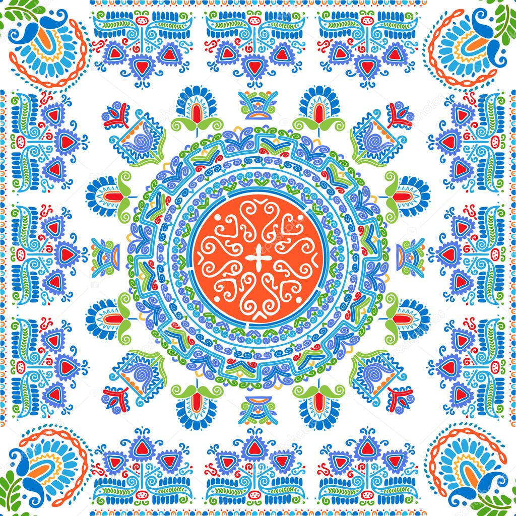 Seamless pattern design inspired by traditional Hungarian embroidery