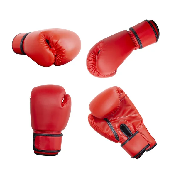 Definir Luvas Boxe Vermelho Diferentes Ângulos Fundo Branco — Fotografia de Stock
