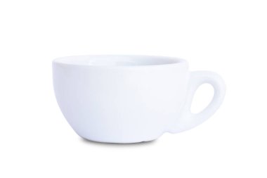 Beyaz arka planda izole edilmiş beyaz kahve fincanı.