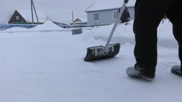 Pessoas Rua Removem Neve Com Pás — Vídeo de Stock
