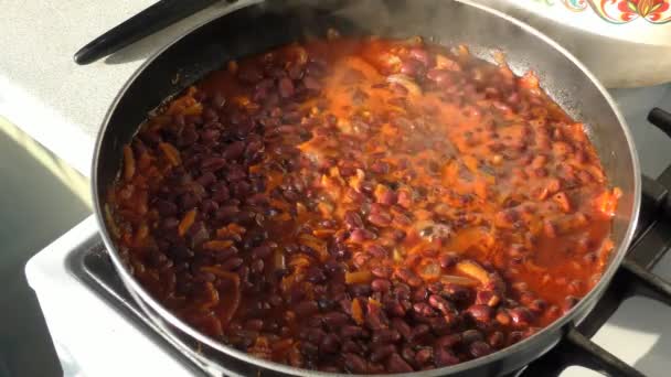 Los Frijoles Guisan Una Sartén Concepto Alimentos Saludables — Vídeos de Stock