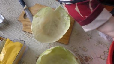 Aşçı lahana ruloları hazırlar. sağlıklı gıda konsepti 