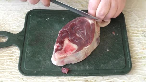 Cuoco Taglia Carne Cervo Concetto Cibo Sano — Video Stock