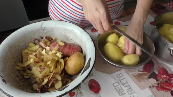 Cook Peeling Potatoes Healthy Food Concept — Stock Video