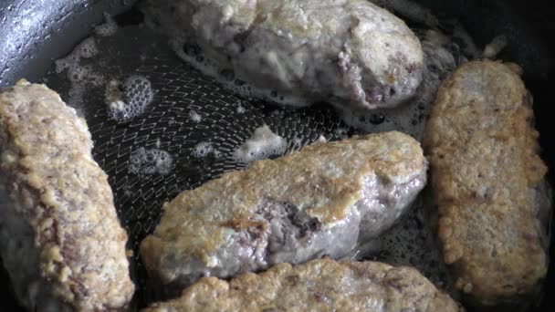 Processus Cuisson Domicile Chef Frites Escalopes Viande Cerf Concept Alimentation — Video