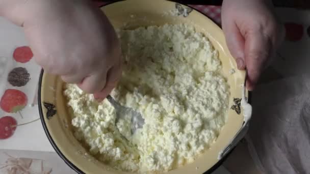 Processo Cottura Casa Cuoco Prepara Ripieno Torte Ricotta Concetto Cibo — Video Stock