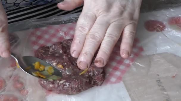 家庭烹调过程 厨师做鹿肉排骨 健康食品概念 — 图库视频影像