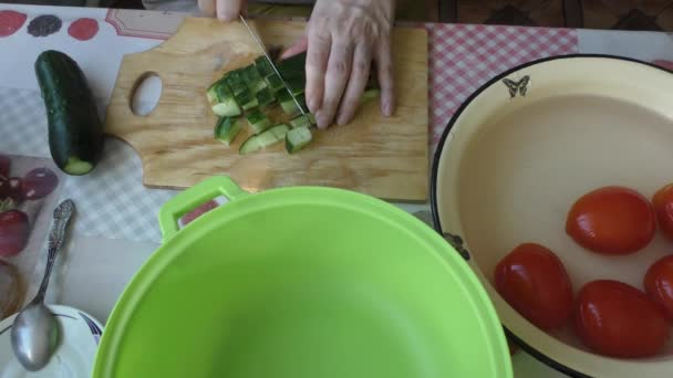 Homemade Food Preparation Process Cook Makes Vegetable Salad Healthy Food — Stock Video