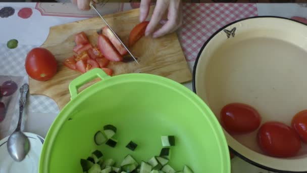 Homemade Food Preparation Process Cook Makes Vegetable Salad Healthy Food — Stock Video