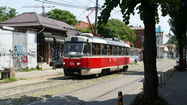 Krasnodar Russie 2021 Tram Route Dans Les Rues Krasnodar — Photo