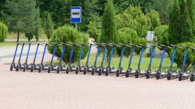 Rosa Khutor, Sochi, Russia, 07/22/2021, Electric scooters for rent for tourists