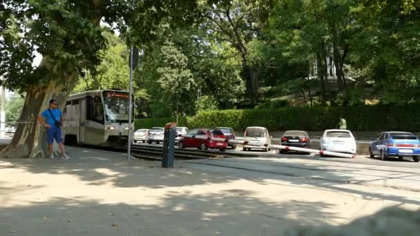 Krasnodar Russia 2021 Movimento Tram Sulle Strade Della Città — Video Stock