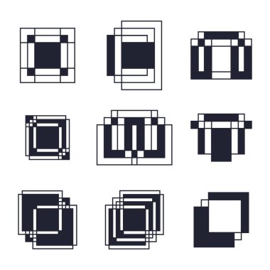 Geometrik şekiller kümesi. Trendy simgeler, dövme ve Logotype. Rel