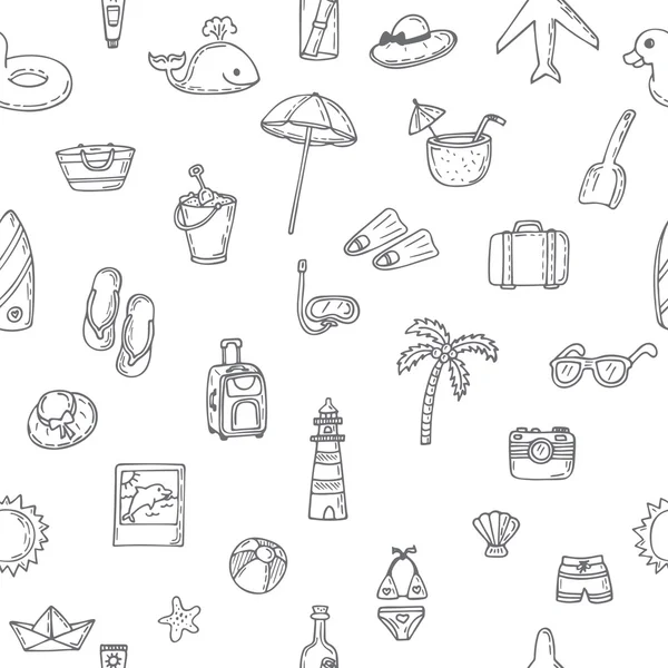 Cute hand drawn summer time theme seamless pattern. Beach theme — Stockový vektor