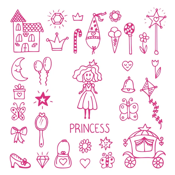 Handritade designelement av lilla prinsessan. Sketchy Fairy tal — Stock vektor