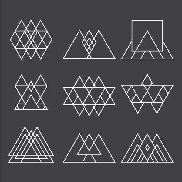 Set of 9 geometric shapes triangles, squares and lines for your — Stock Vector