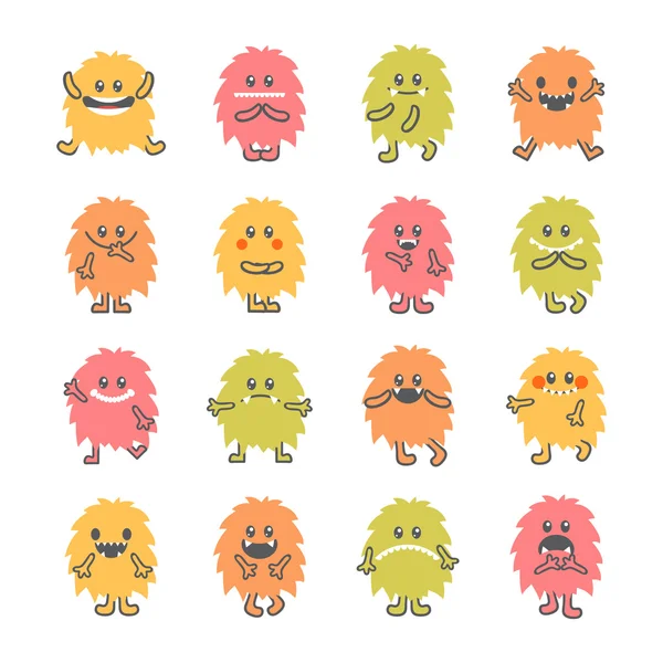 Conjunto de dibujos animados divertidos monstruos sonrientes. Colección de mano dibujada d — Vector de stock