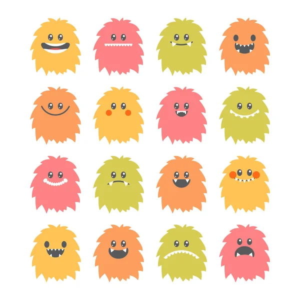 Conjunto de monstruos sonrientes dibujados a mano. Colección de differe — Vector de stock