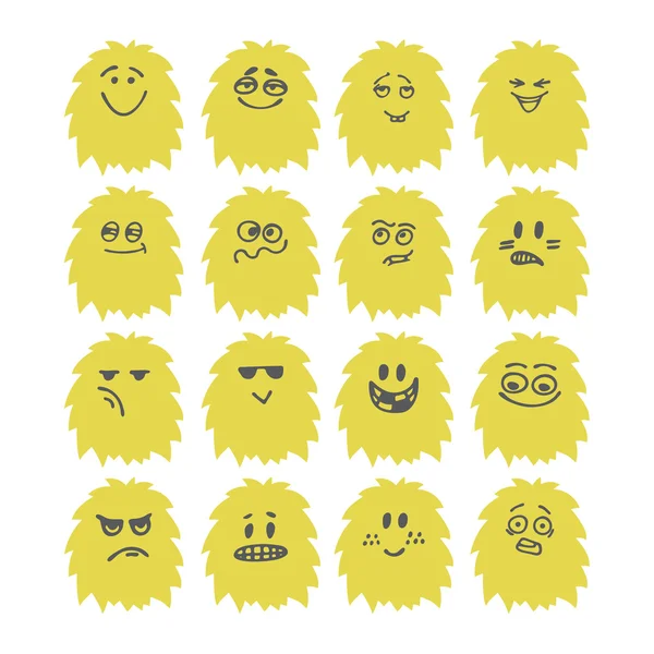 Set di mostri sorridenti carino disegnato a mano. Raccolta di diversi — Vettoriale Stock