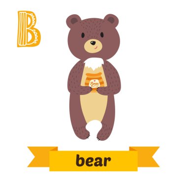 Ayı. B harfi. Vektör sevimli çocuklar hayvan alfabesi. Komik c