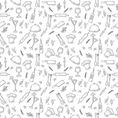 El çizilmiş gıda dikişsiz desen. Sketch mutfak doodle tasarım e