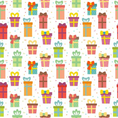 Hediye kutuları ile dikişsiz desen. Sevimli Doğum günü backgr sunar