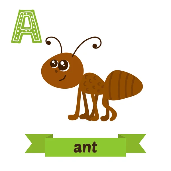 蚁。一封信可爱的儿童动物字母在矢量。有趣的ca — 图库矢量图片