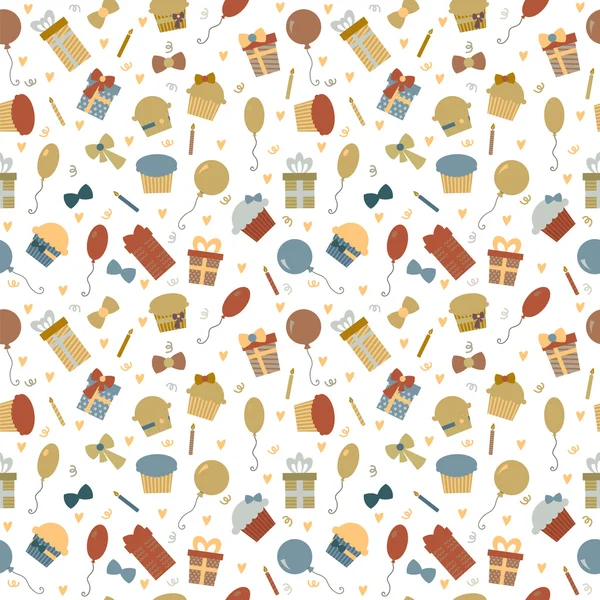 Mignon motif sans couture joyeux anniversaire avec élément de fête coloré — Image vectorielle