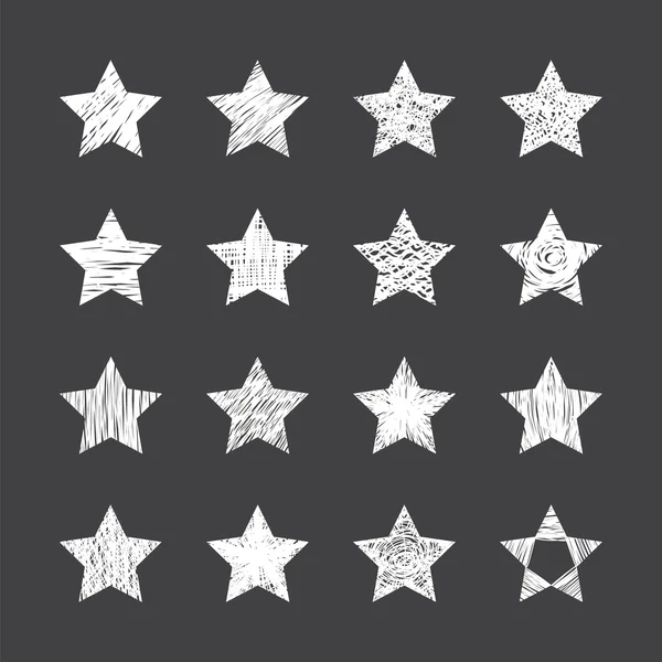 Set of hand drawn stars on black background — Stock Vector