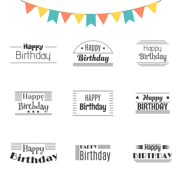 Conjunto de tarjetas de felicitación Feliz Cumpleaños. Etiquetas de tema de cumpleaños. Tipo de letra — Archivo Imágenes Vectoriales