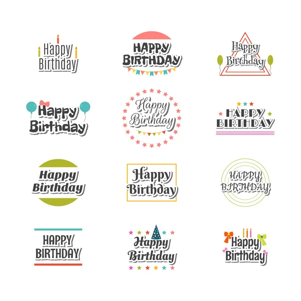 Set of Happy Birthday greeting cards. Cute postcard — Stock Vector