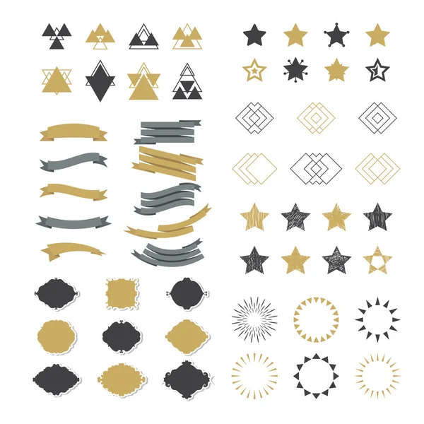 Collection of premium design elements. Set of ribbons, starburst — 스톡 벡터