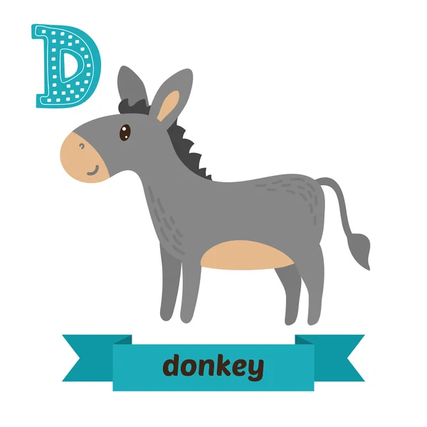 Donkey. D letter. Cute children animal alphabet in vector. Funny — ストックベクタ