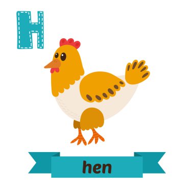 Hen. H letter. Cute children animal alphabet in vector. Funny ca