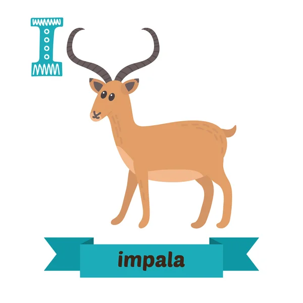 Impala. I letter. Cute children animal alphabet in vector. Funny — 스톡 벡터