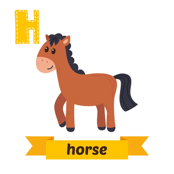 Horse. H letter. Cute children animal alphabet in vector. Funny